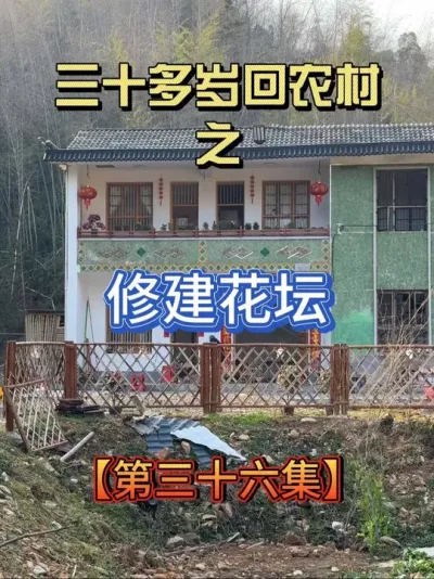 给我那25米的爬藤月季建了一个新家 靠山坡种的爬墙月季，终于有了它的家，红砖花坛，顺便把黄泥巴路面修缮一个#农村生活 #2025新农人计划 #农村自建房 #我的乡村生活 #田园生活