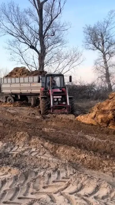 堆肥运输的拖拉机🚜操作 #拖拉机驾驶技术 #陷车脱困 #有机肥运输车 #拖拉机拖挂车 #农机视频 @抖音小助手