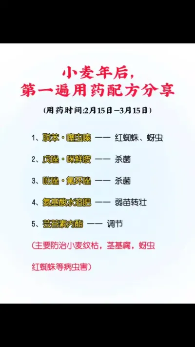 小麦一喷三防套餐，年后第一遍用药时间及配方分享。#小麦 #三农 #农技知识分享 #老百姓关心的话题 #小麦增产